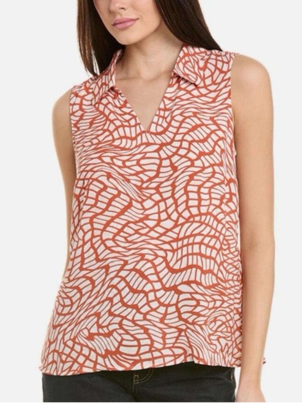 Cabi Sleeveless Rust Patterned V-Neck Top